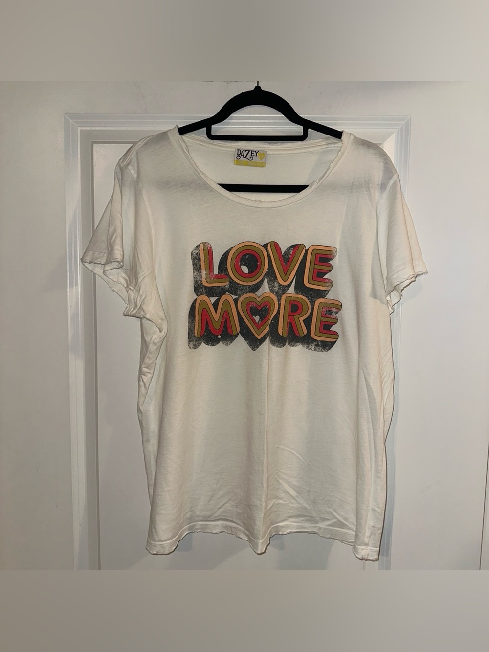DAZEY 'LOVE MORE' Graphic Tee in Cream with Multi-Color Print